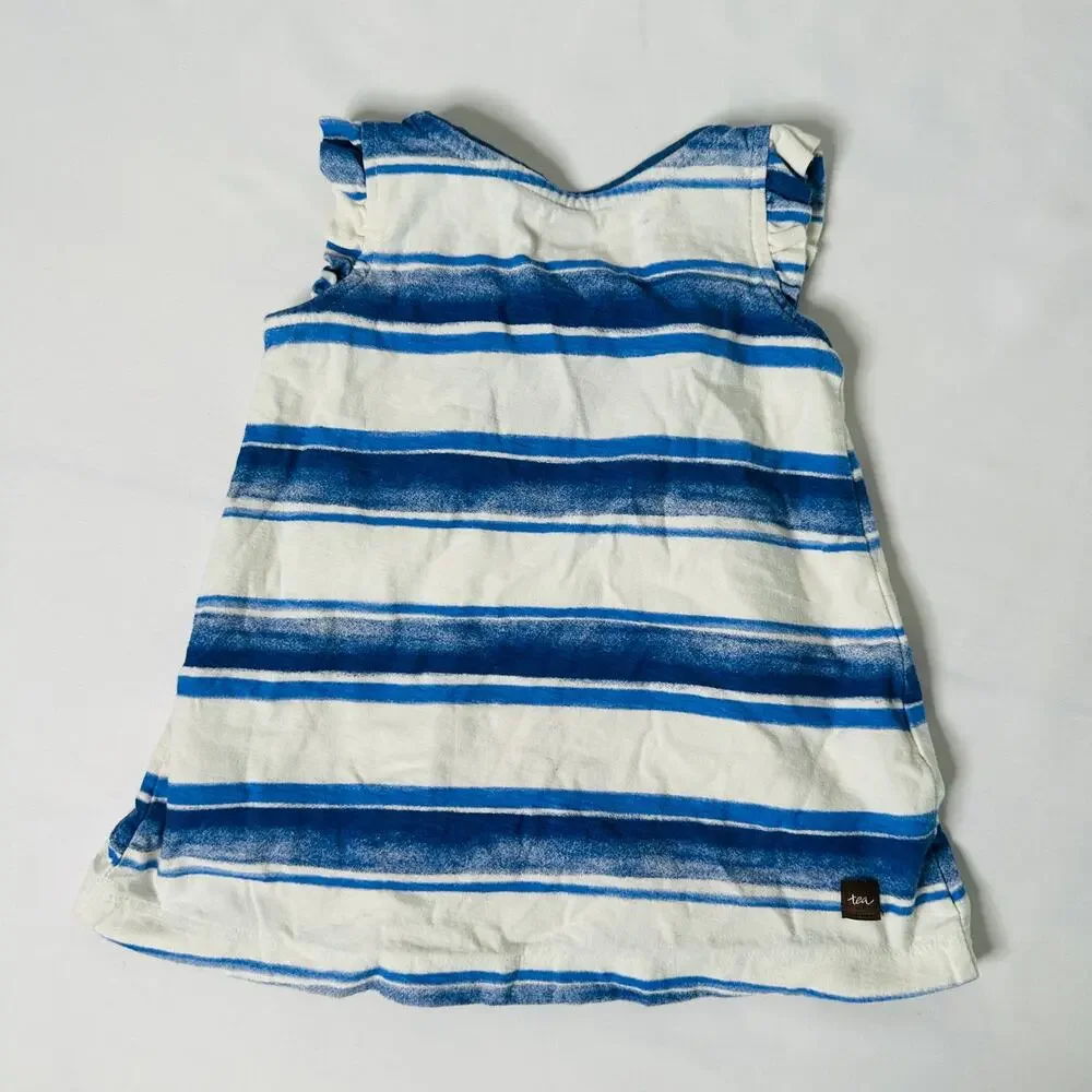 Tea Collection Blue & White Striped Shirt Dress Sz 6-12 mo
